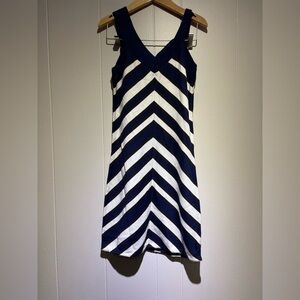 Milly sweater dress chevron navy ivory brown petite XS